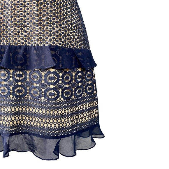 Chelsea28 Velveteen Lace Sheath Dress Ruffles Navy Blue, Medium - Picture 4 of 12